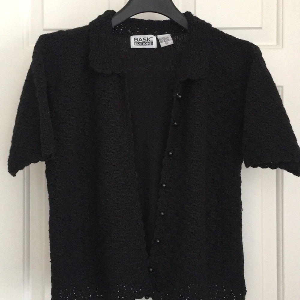 Basic Editions Black Button Down Woven Top Size M… - image 2